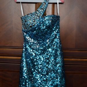 Blue Sparkly Homecoming Dress